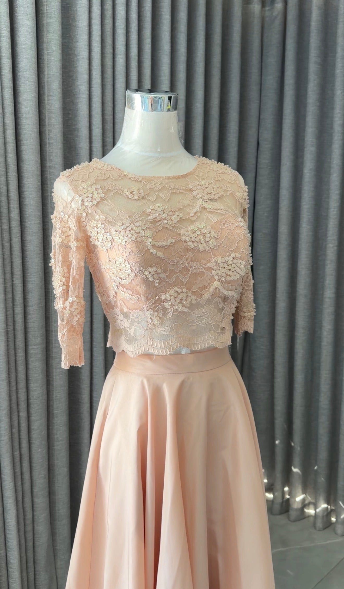 Peach beaded set with skirt