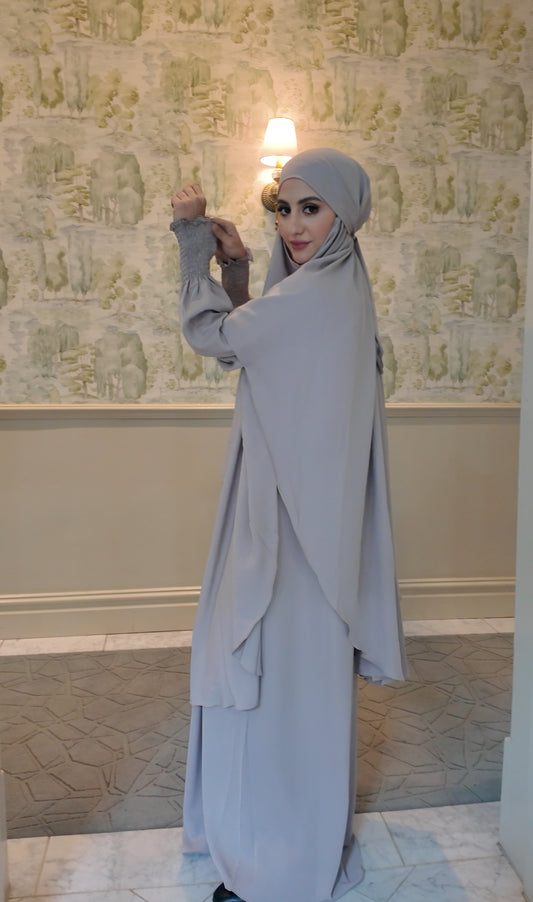 Light Gray Nada fabric Jilbab with long sleeve inner