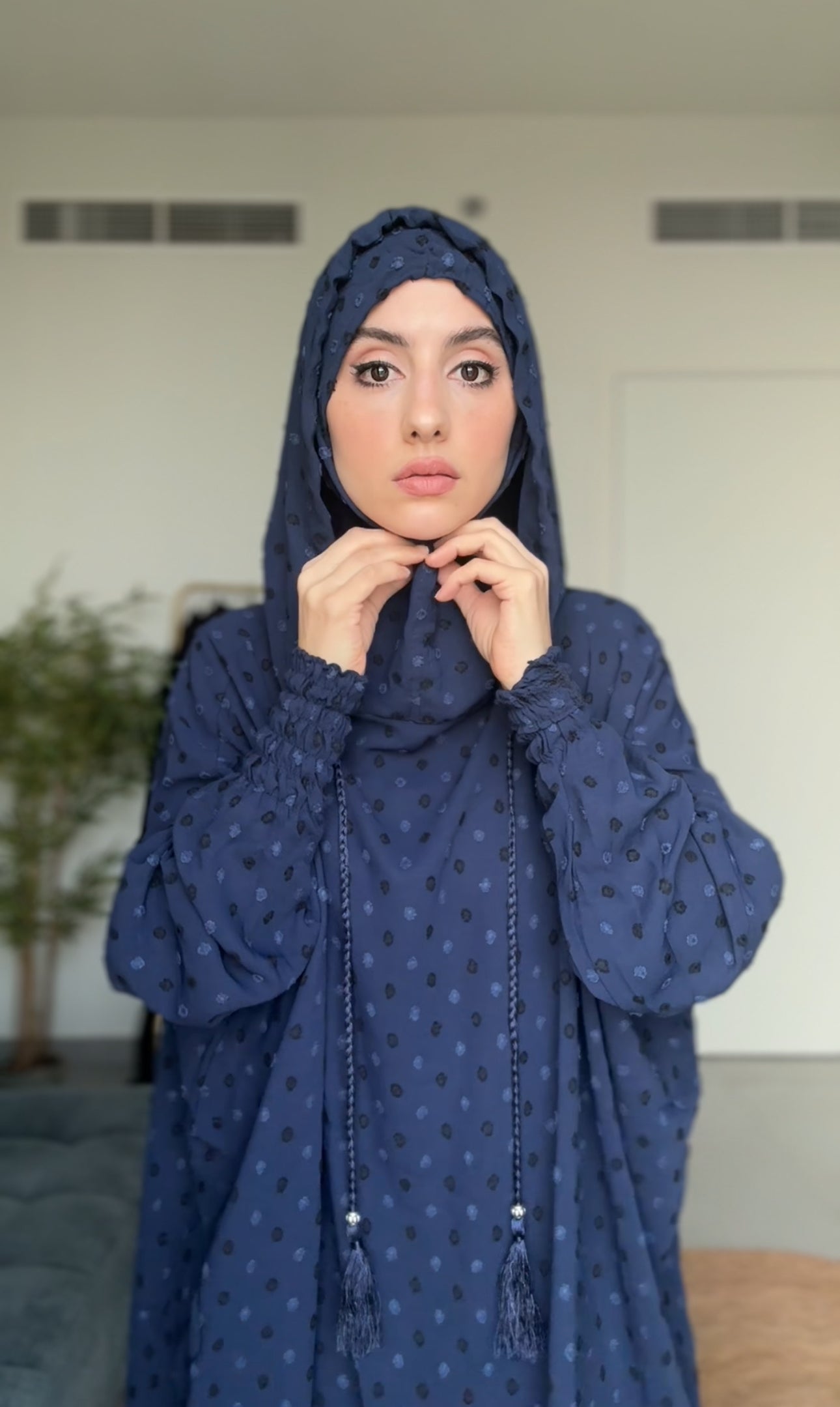 Navy burqa with black dots