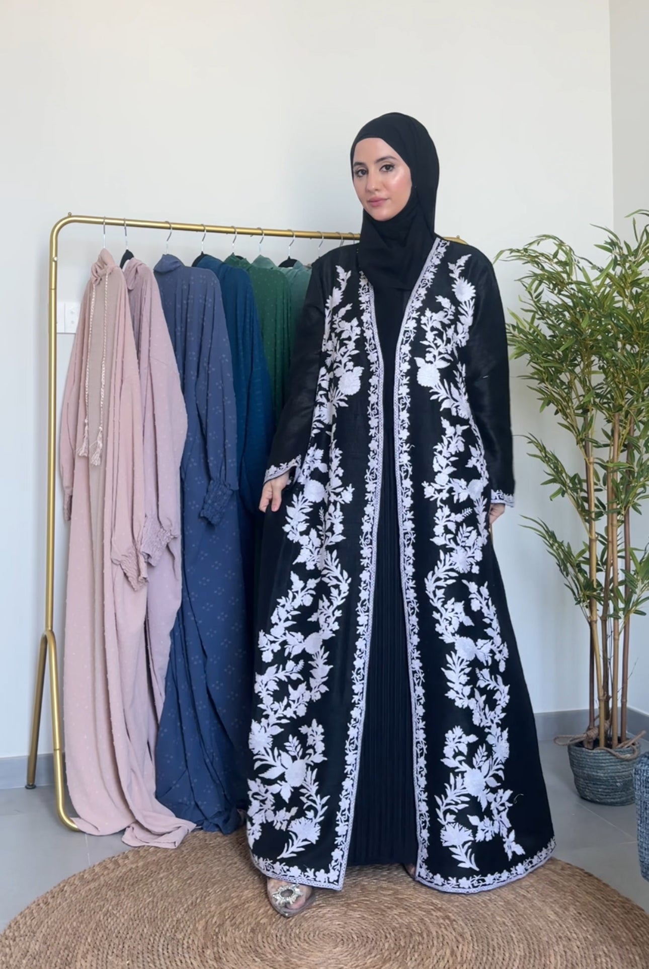 Black and white Kashmir jacket with embroidery