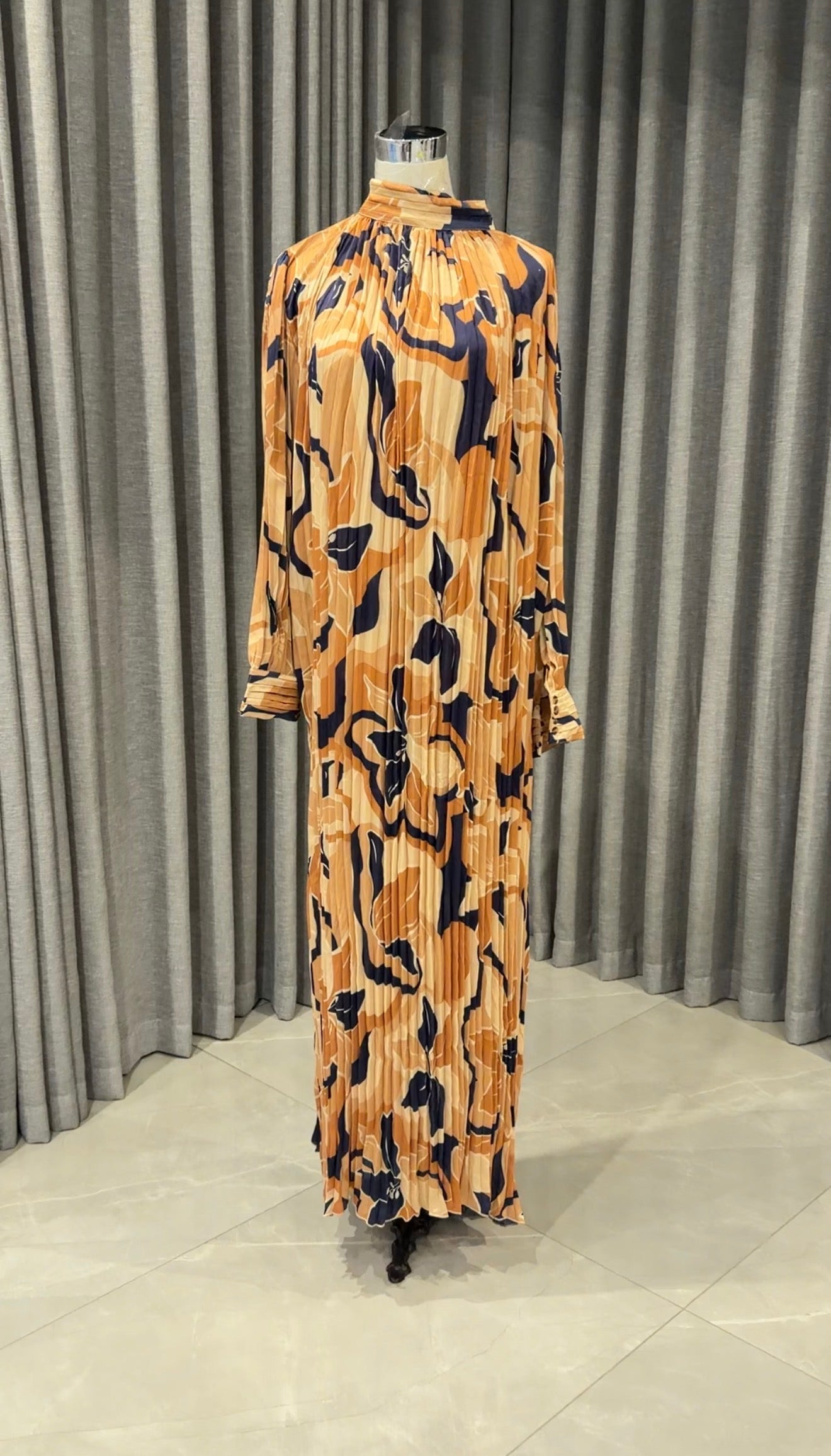 Cream and purple pleated dress