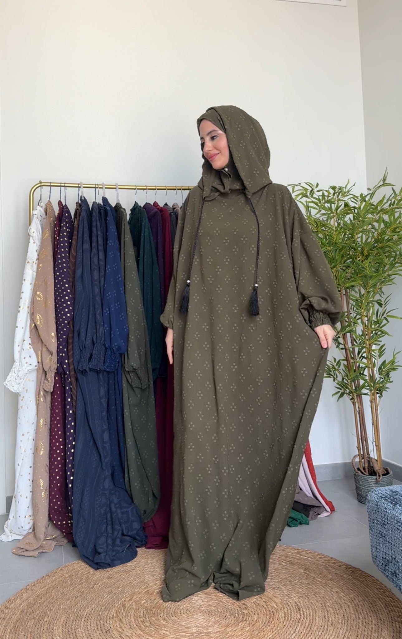 Olive green burqa with four dots