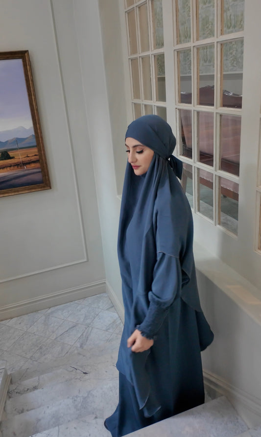 Grayish Blue Nada fabric Jilbab with long sleeve inner