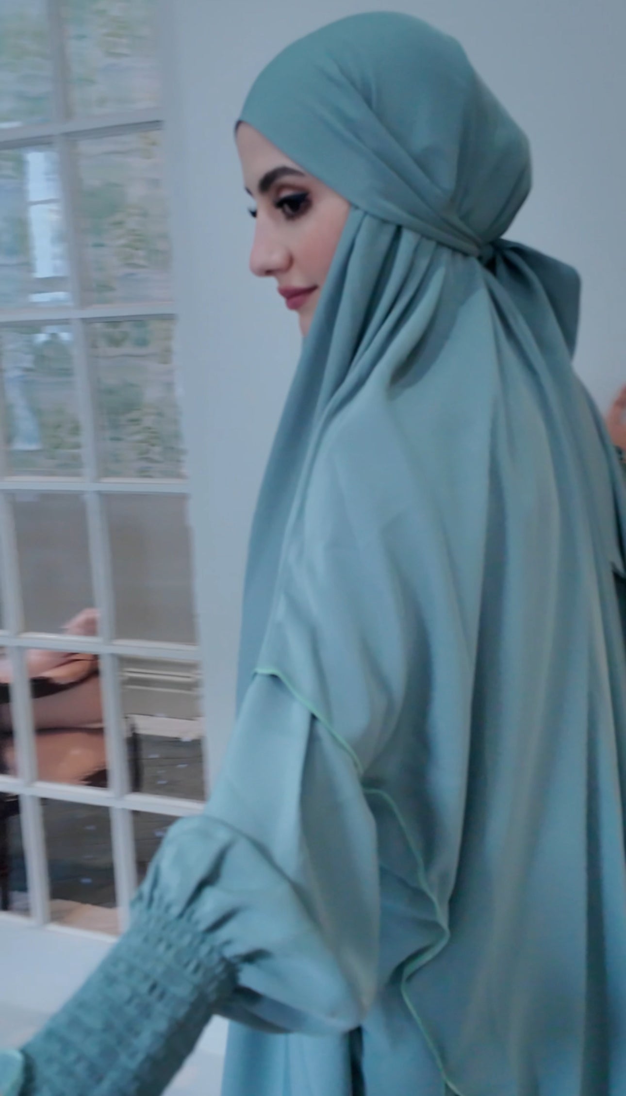 Green Nada fabric Jilbab with long sleeve inner