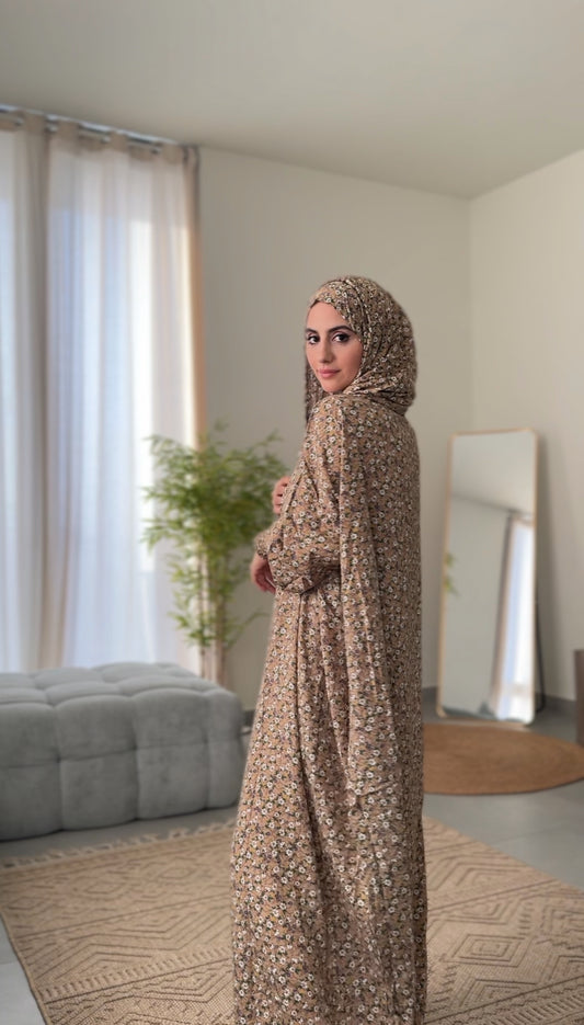 Light brown burqa with daisy print