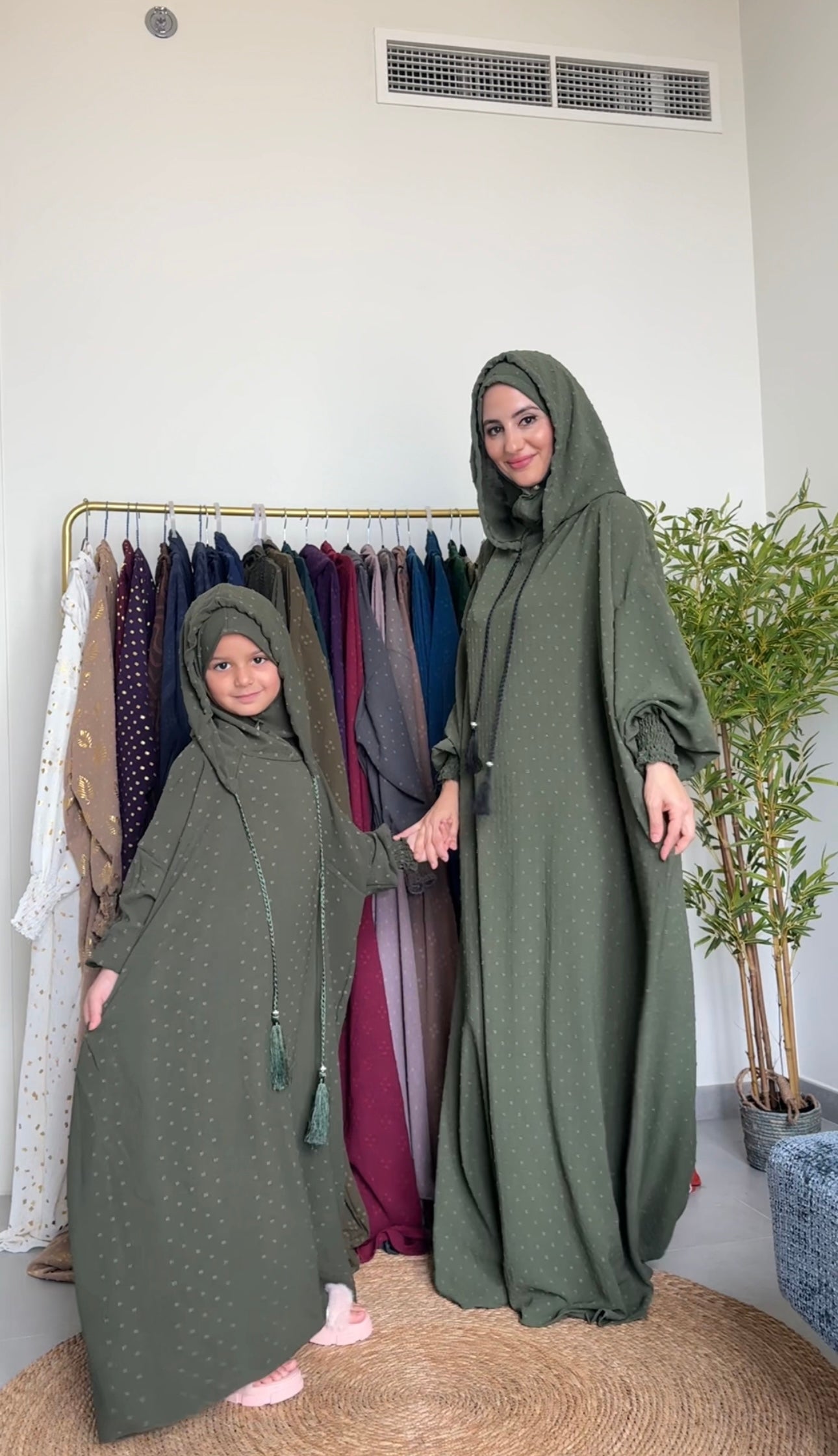 Kids army green burqa with dots