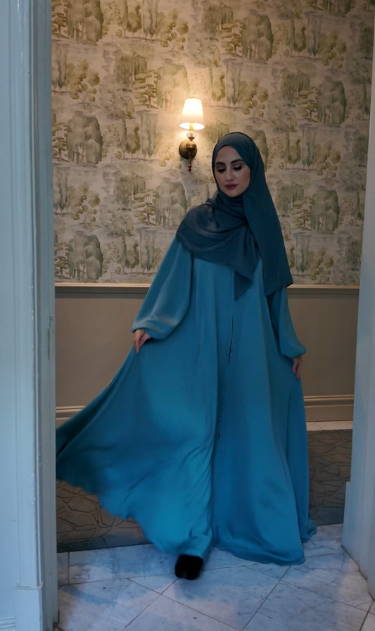 Turquoise flow Abayah with attached hijab