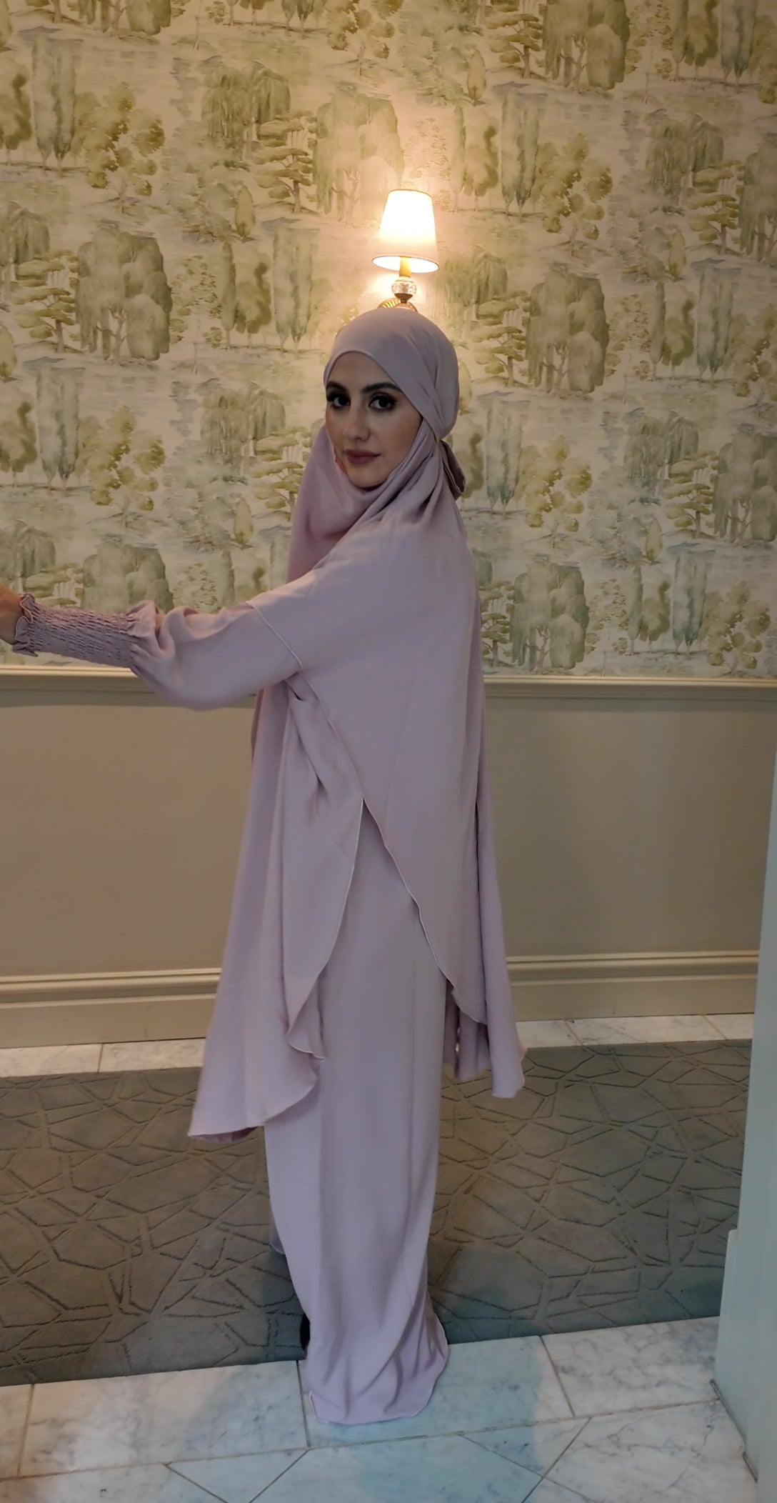 Pink Nada fabric Jilbab with long sleeve inner