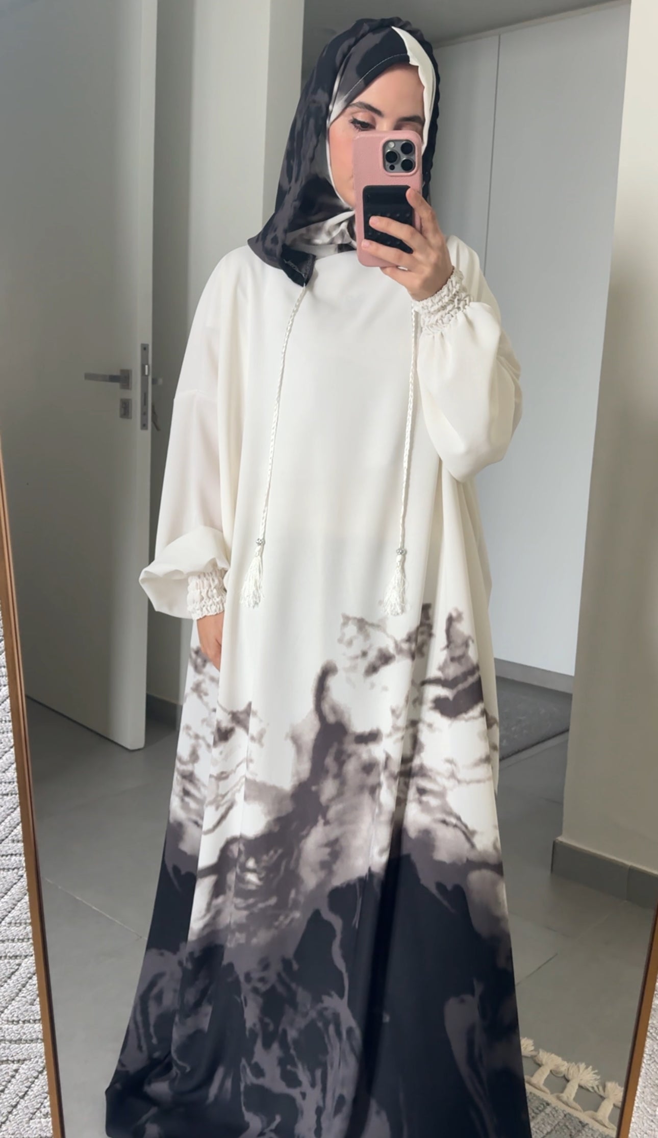 White burqa with gray dye