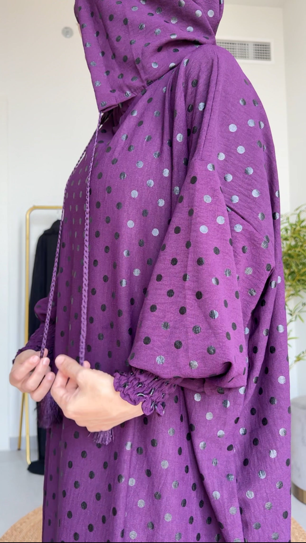 Purple with black dots burqa