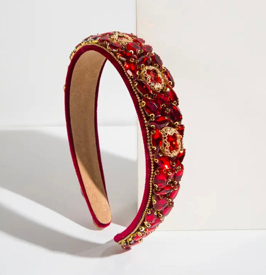 Red with red Beads Alice Band