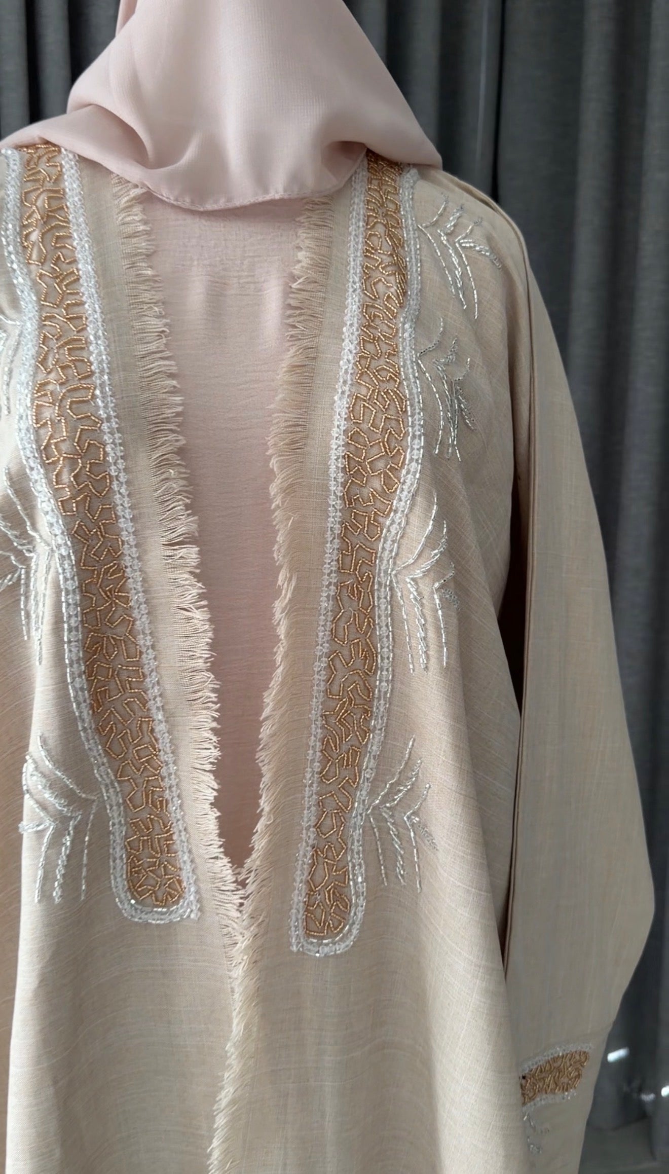 Beige Palm Beaded Abayah