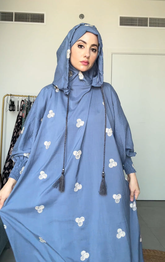 Grey with big white dots burqa