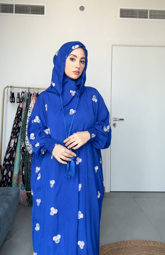 Navy with big white dots burqa