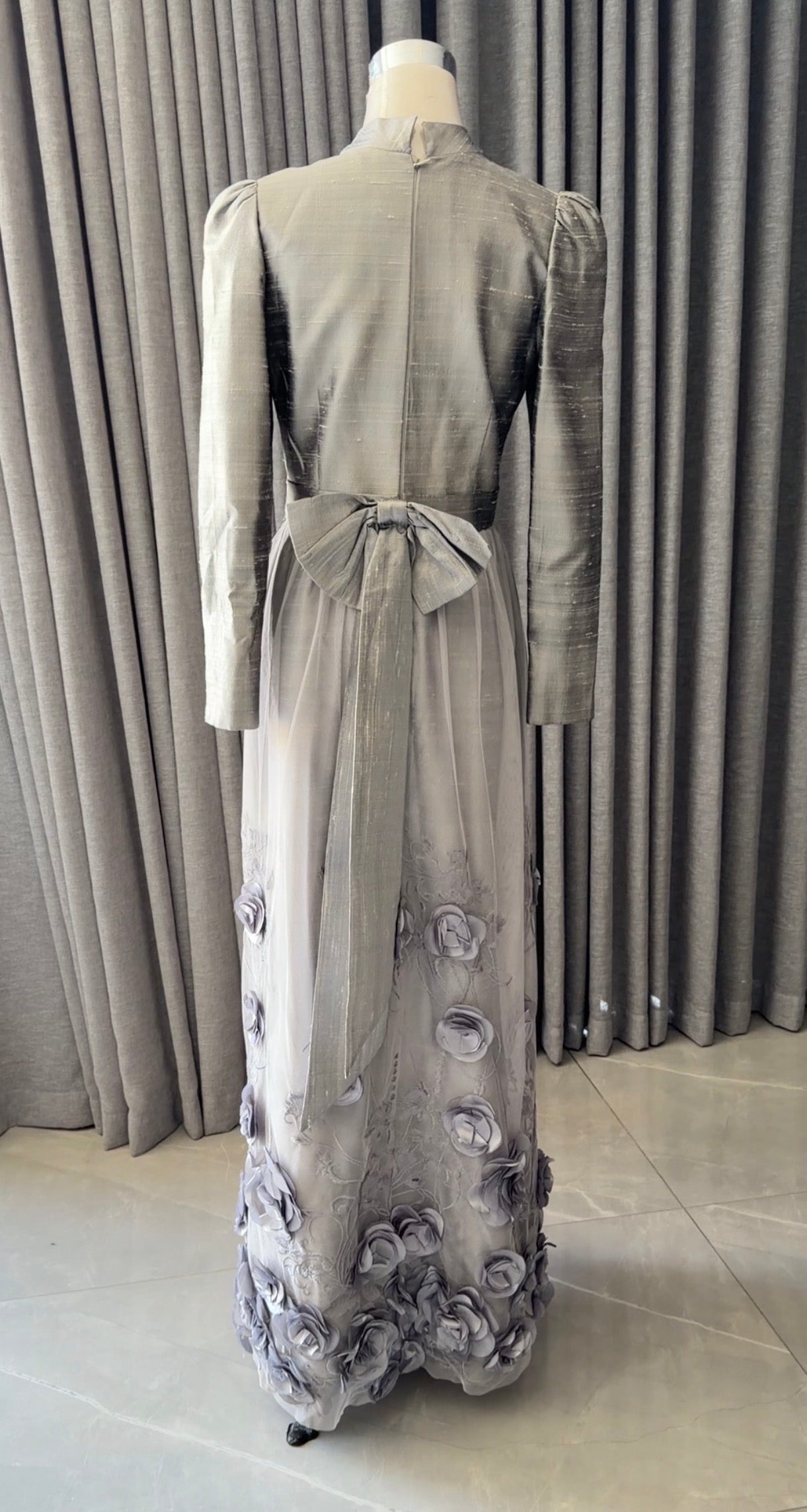 Silver floral lace dress