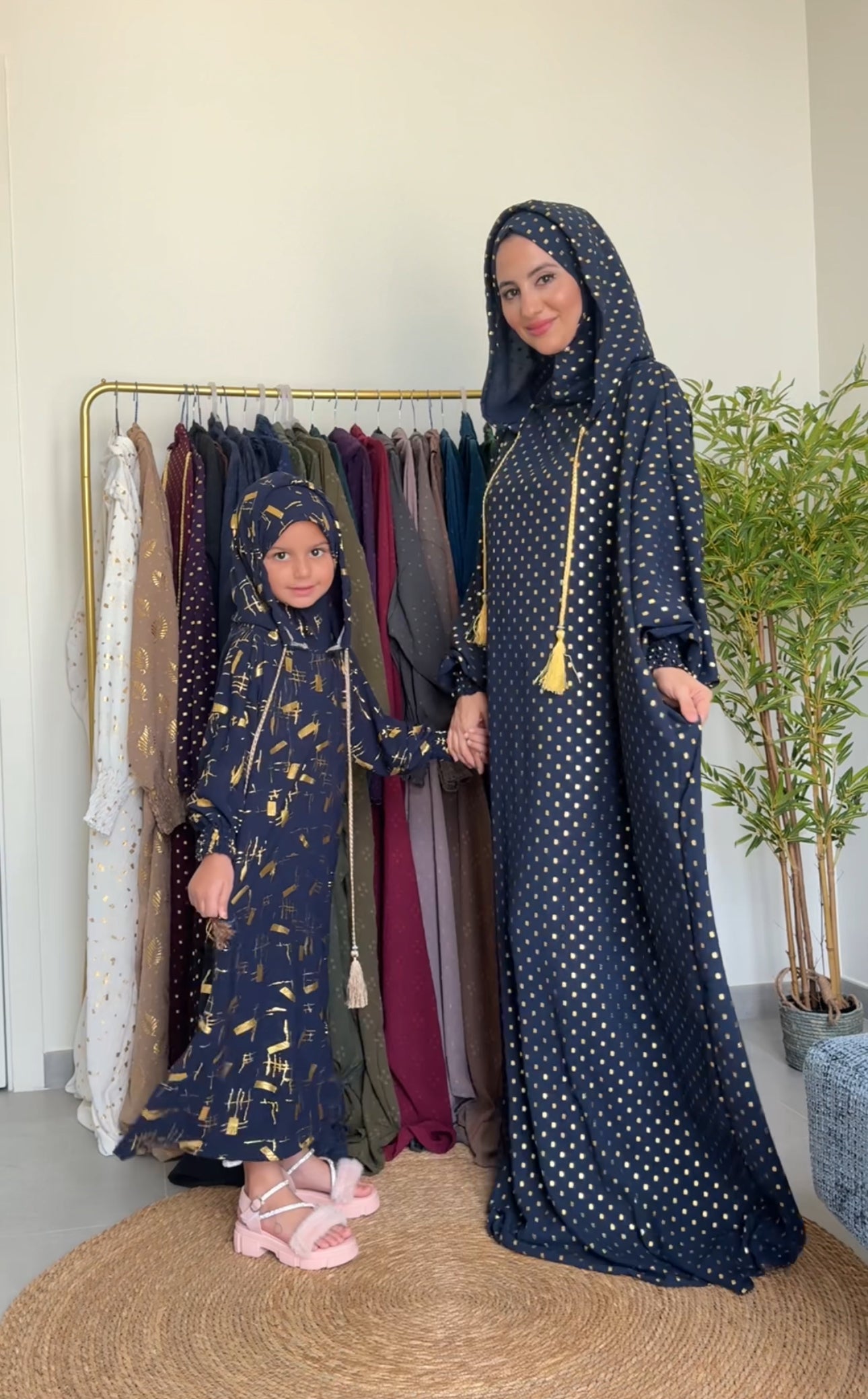 Kids navy burqa with gold