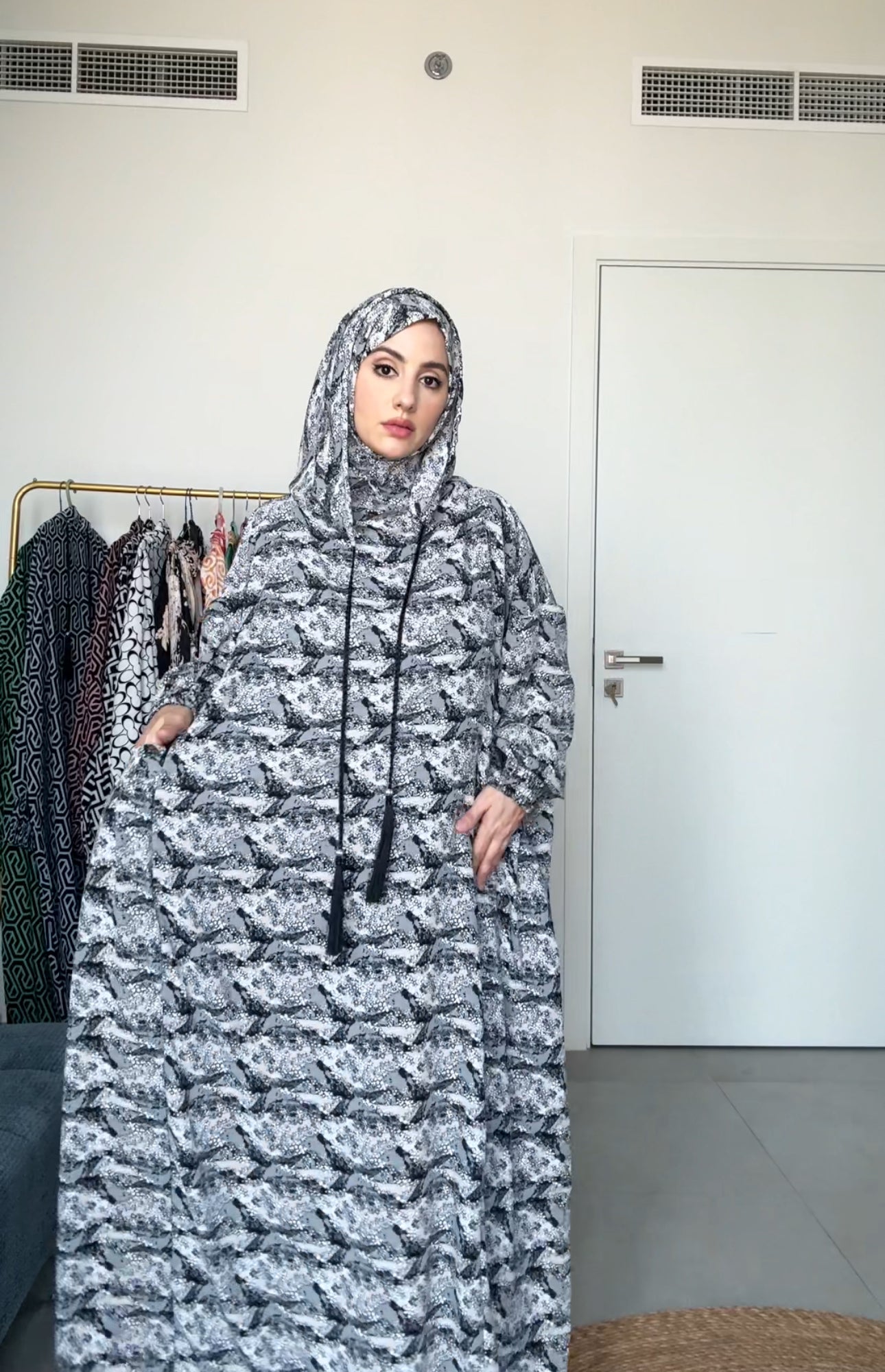 Black and white burqa with pockets