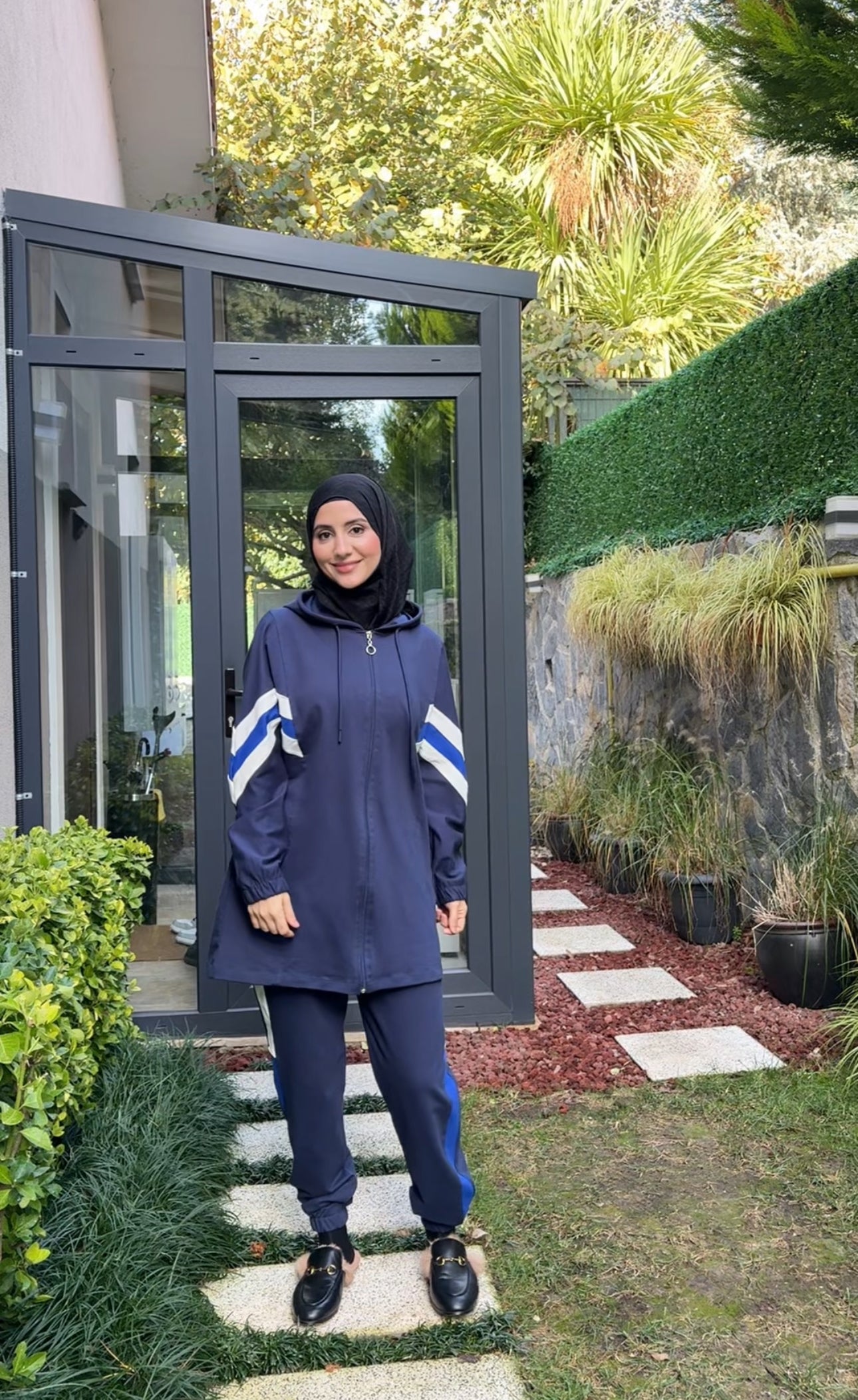 Navy tracksuit set with white stripes