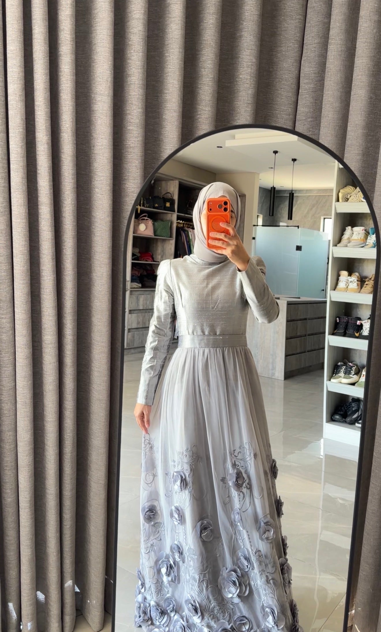 Silver floral lace dress