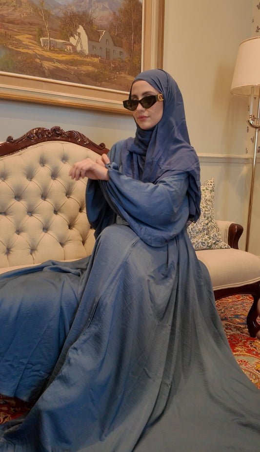 Yale blue flow Abayah with attached hijab