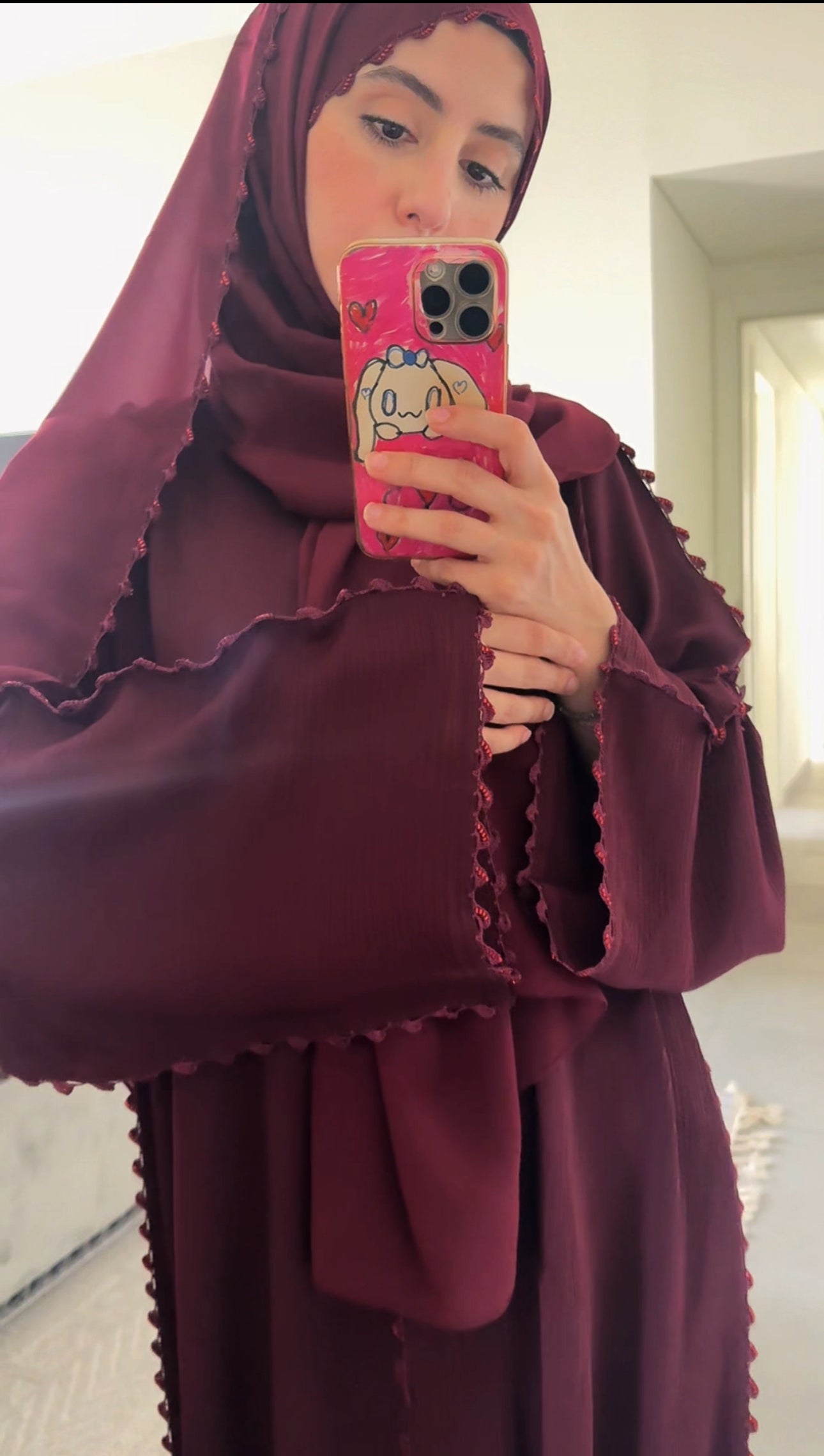 Maroon Zoom Abayah with Embrodiery detail