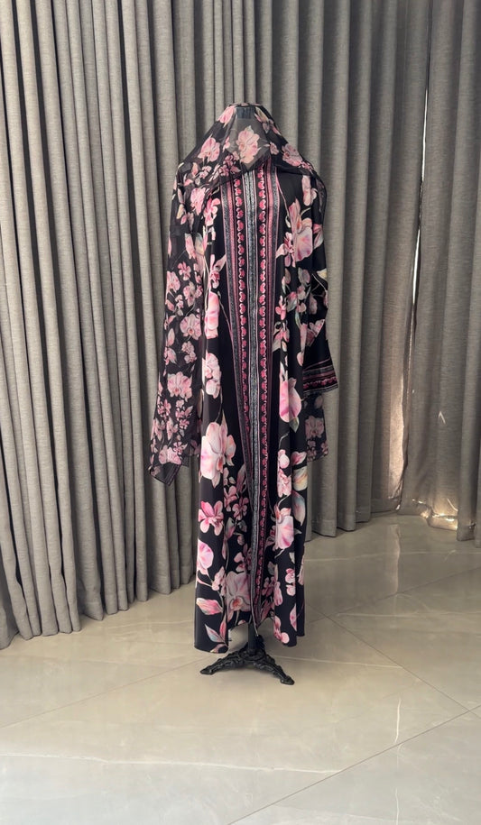Black and Purple Floral Abayah