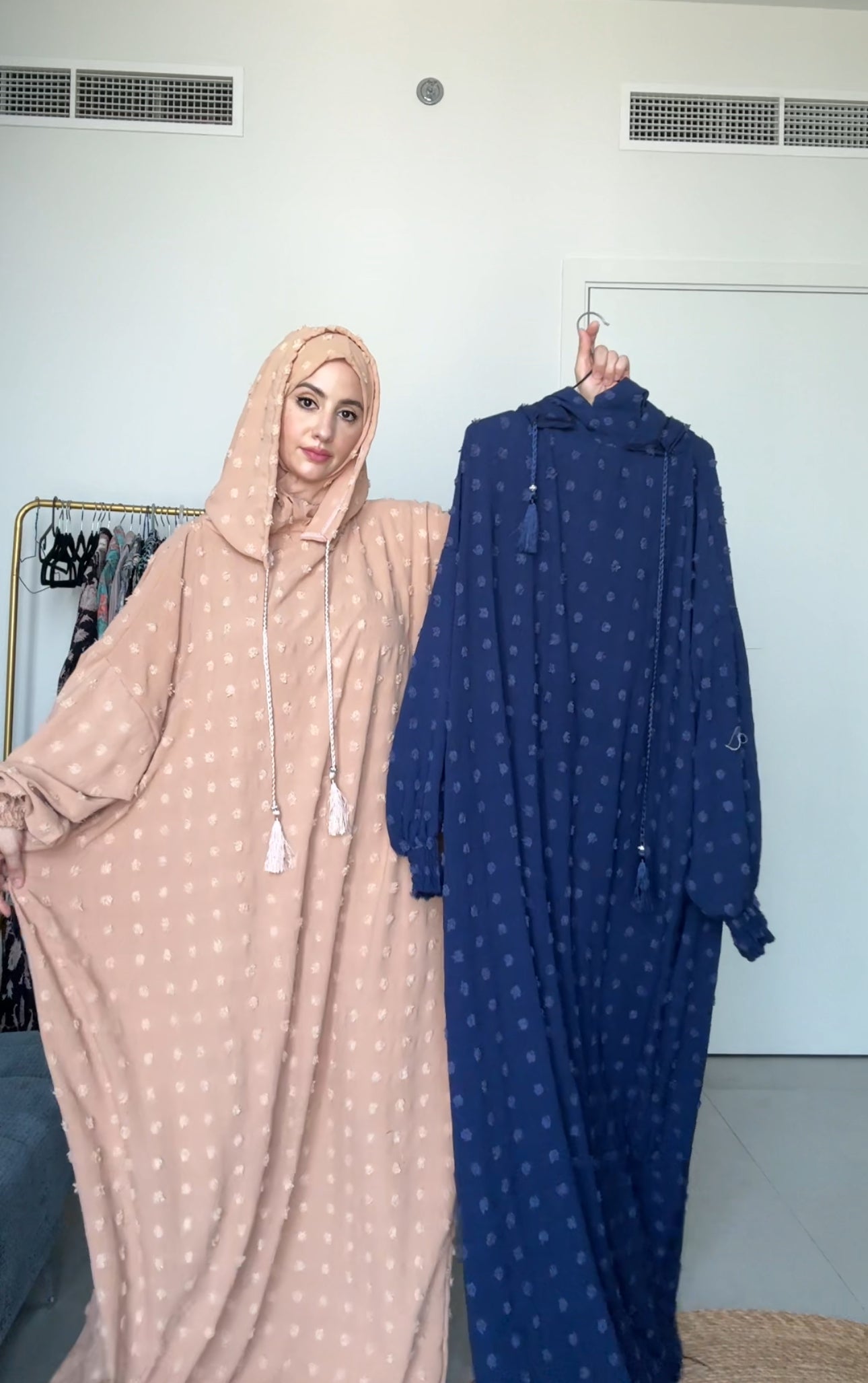 Navy with big dots burqa
