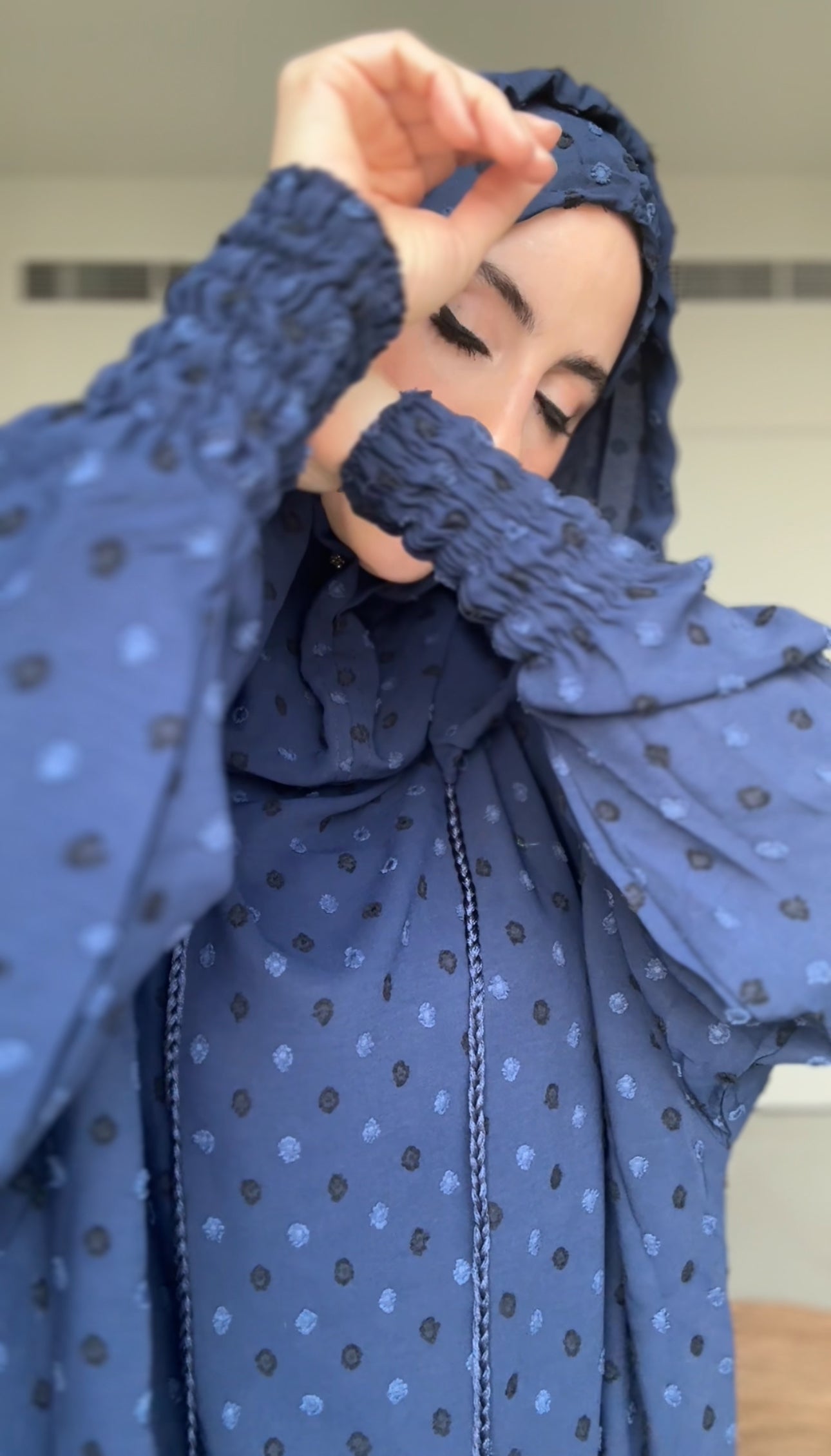 Navy burqa with black dots