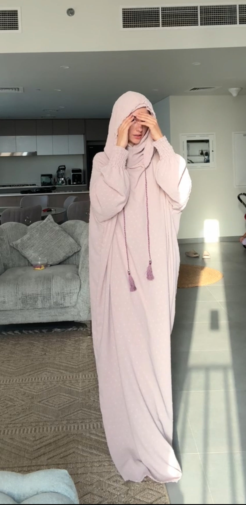 Pinky Beige hoodie burqa with dots