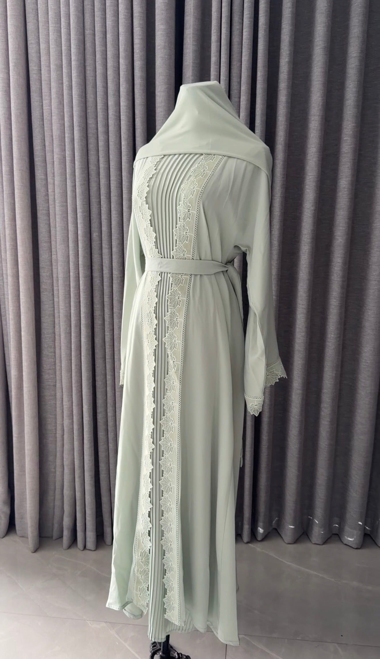 Green Lace Abayah with Inner and Belt