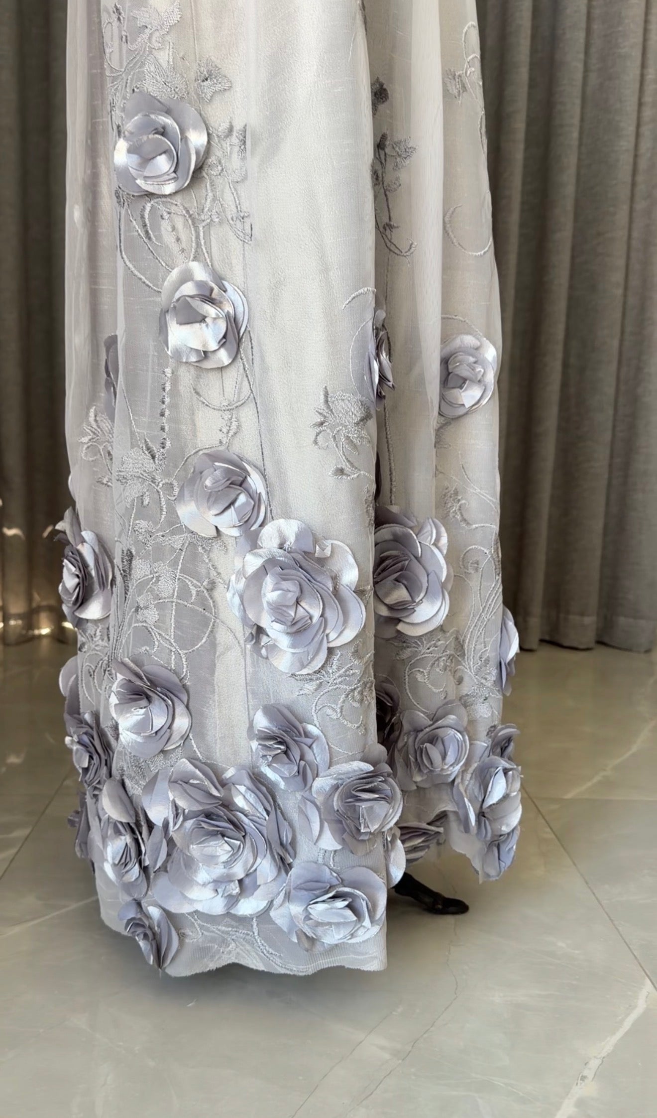 Silver floral lace dress