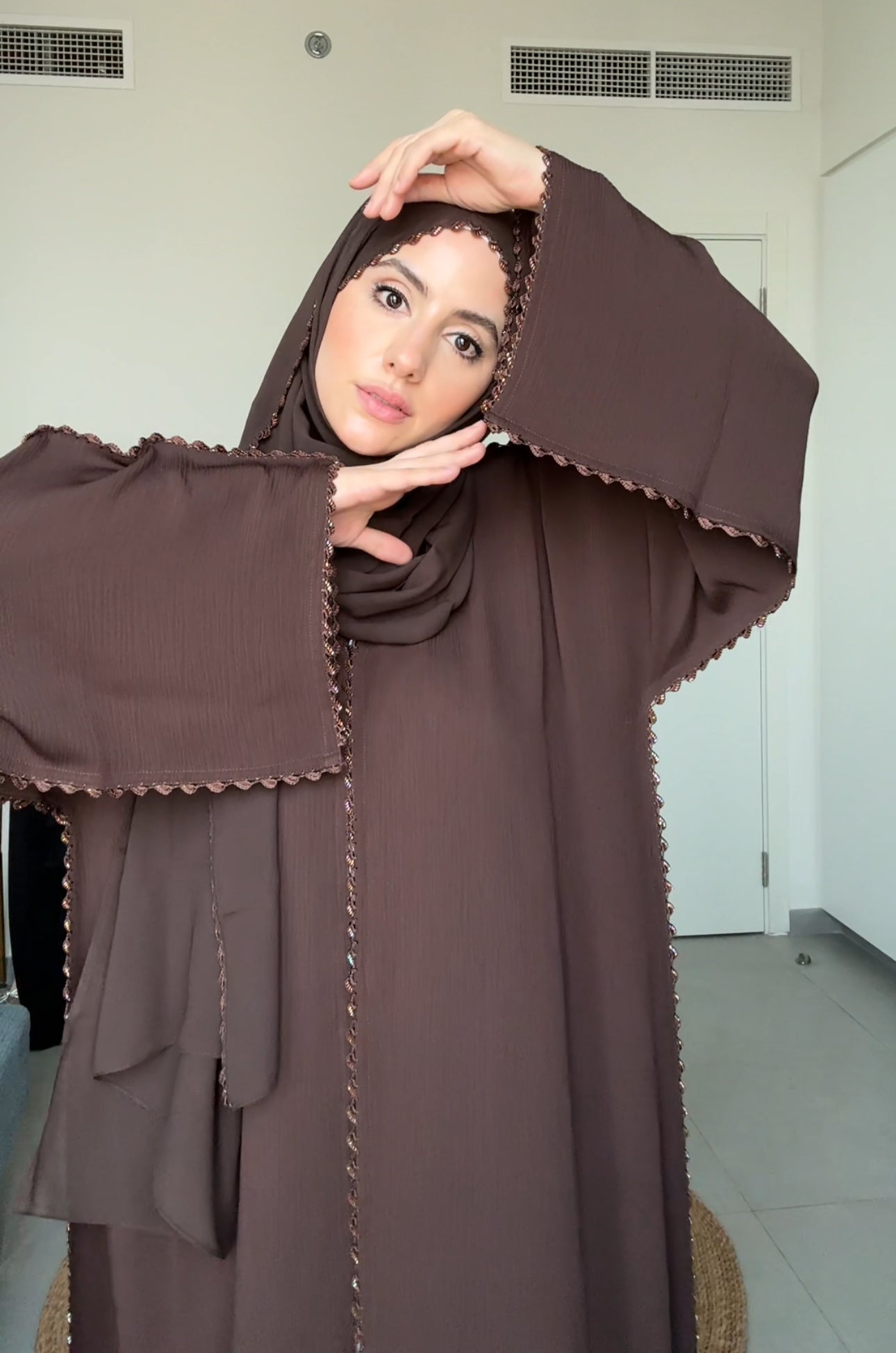 Brown Zoom Abayah with Embrodiery detail