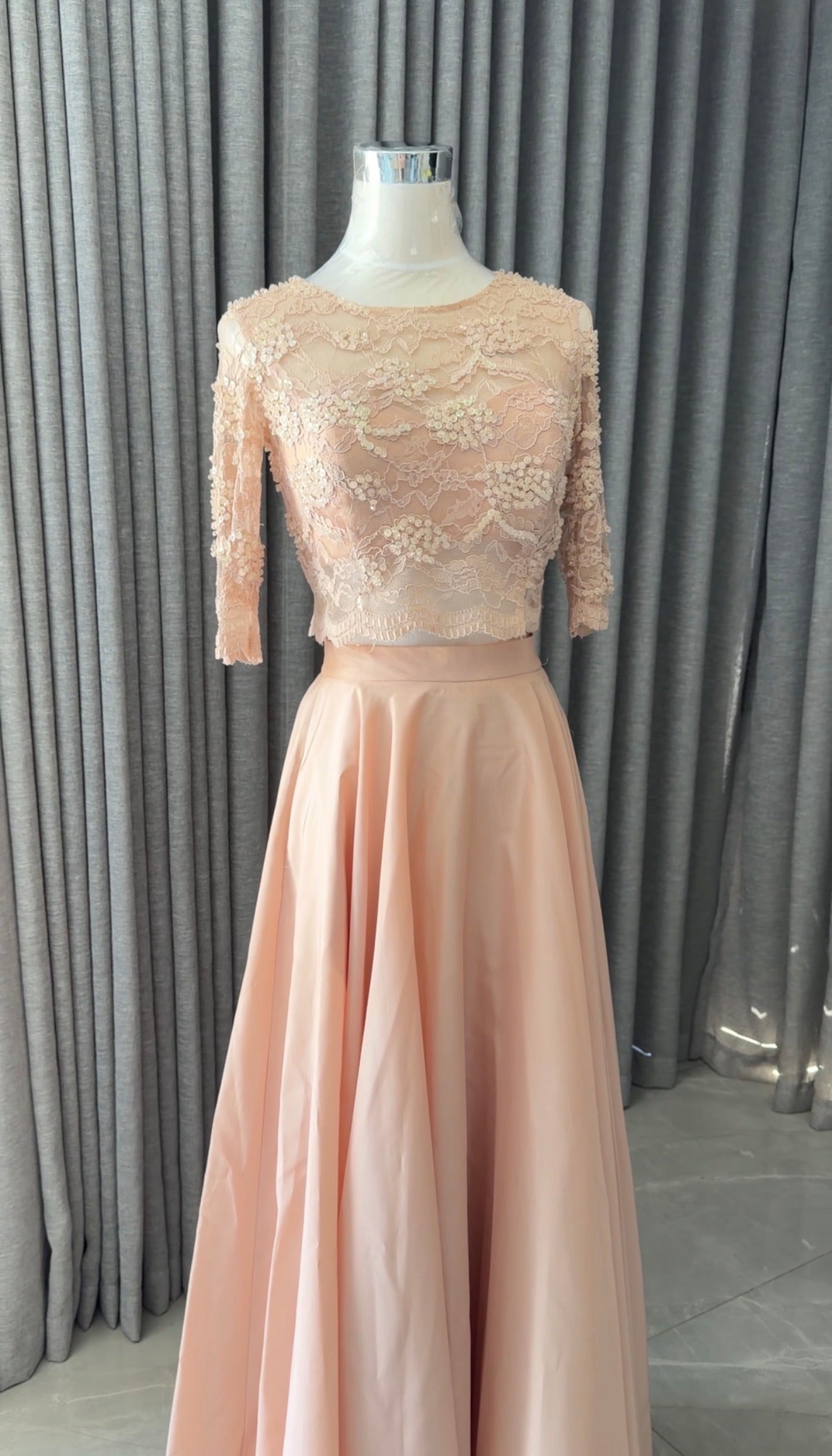 Peach beaded set with skirt