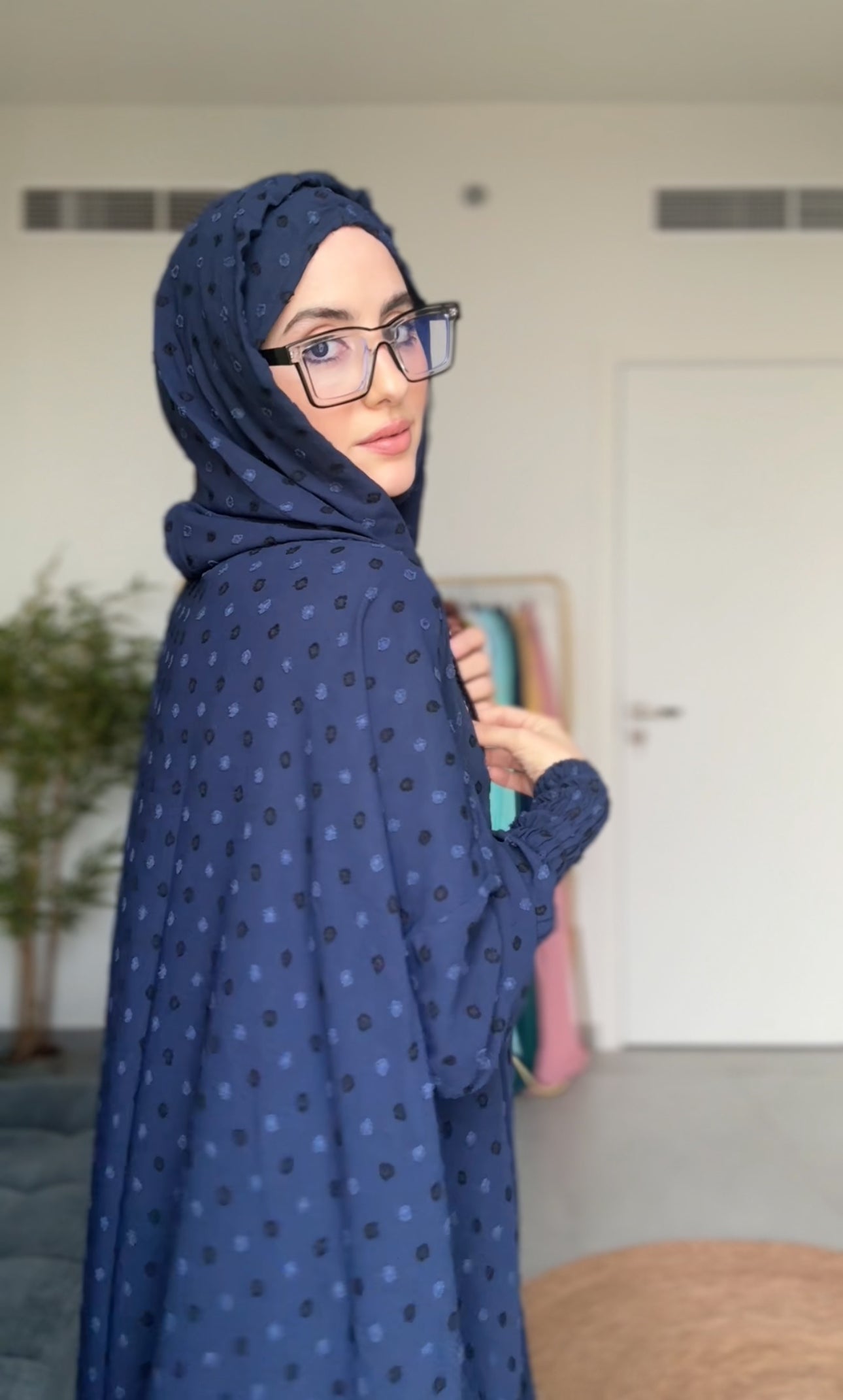 Navy burqa with black dots