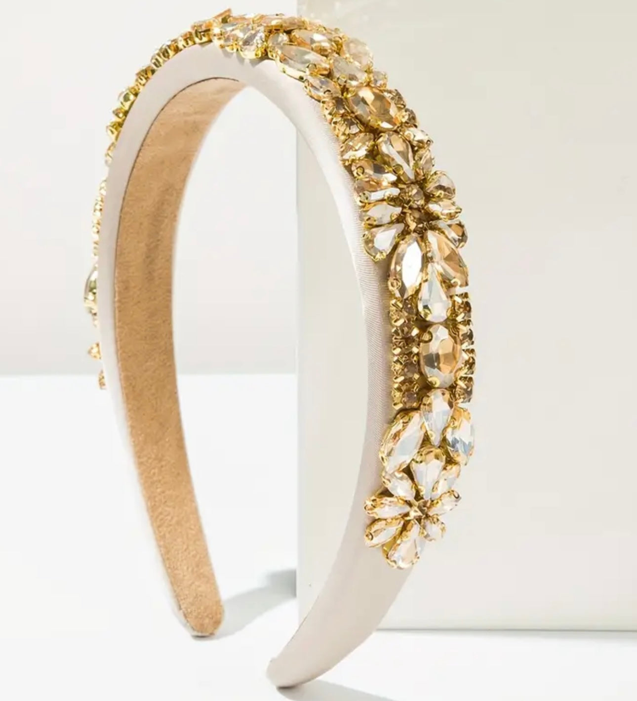 White with Gold Beadwork Alice Band