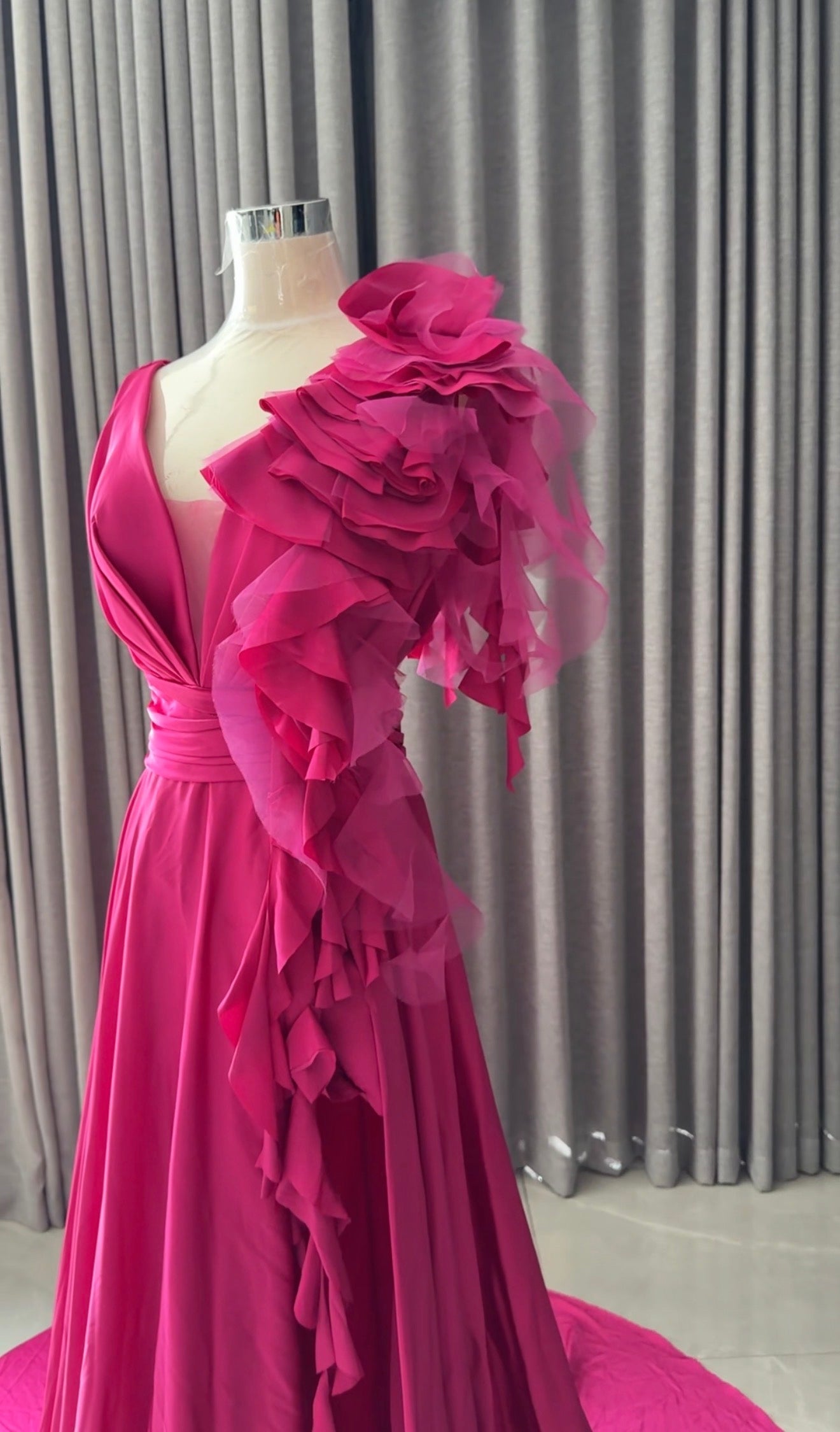 Pink floral bridal dress