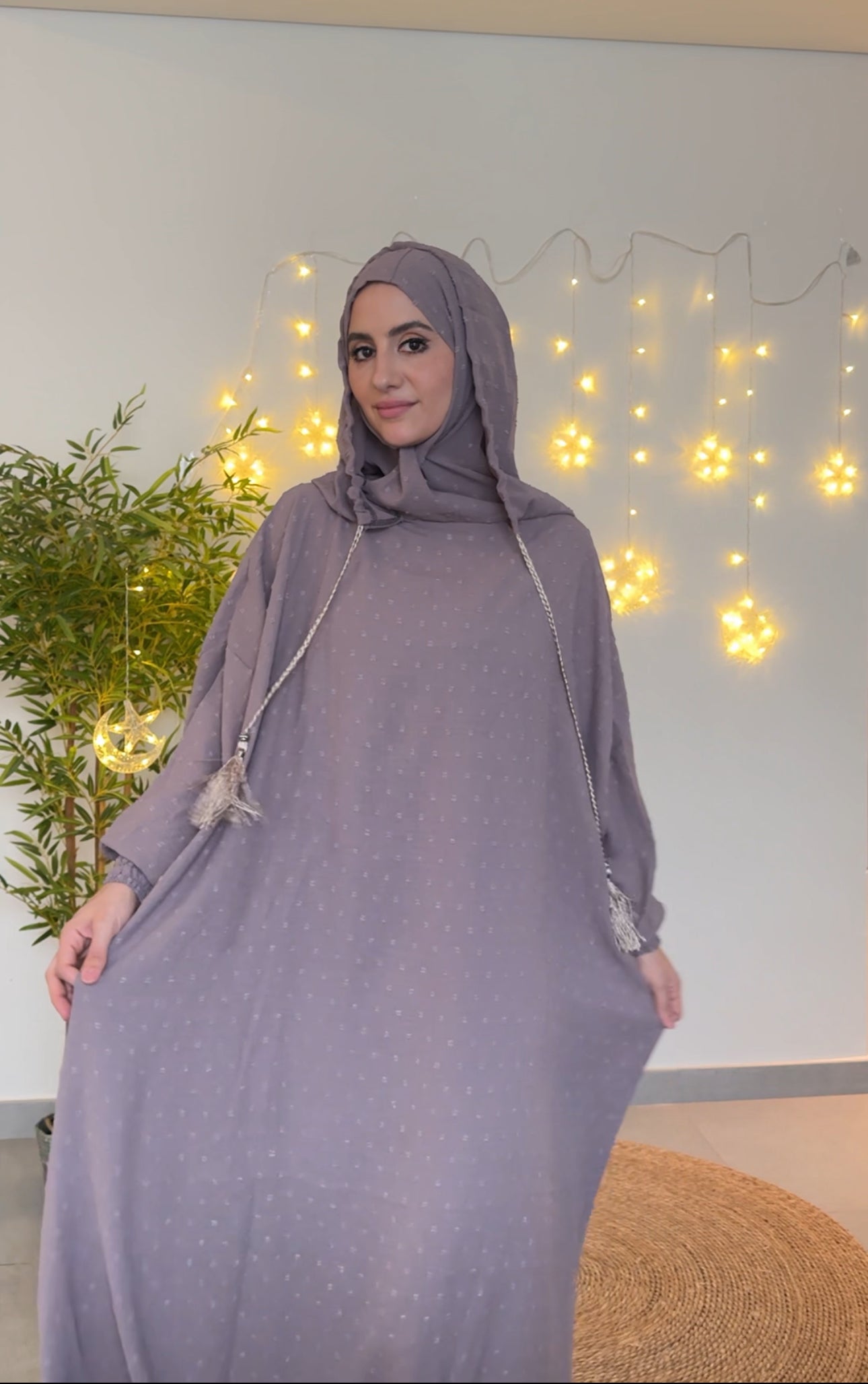 Neutral medium brown burqa with dots