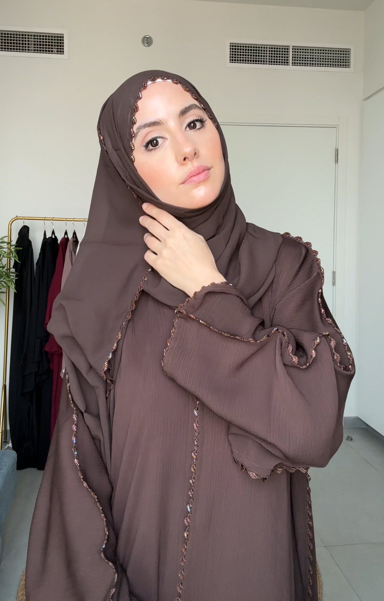 Brown Zoom Abayah with Embrodiery detail