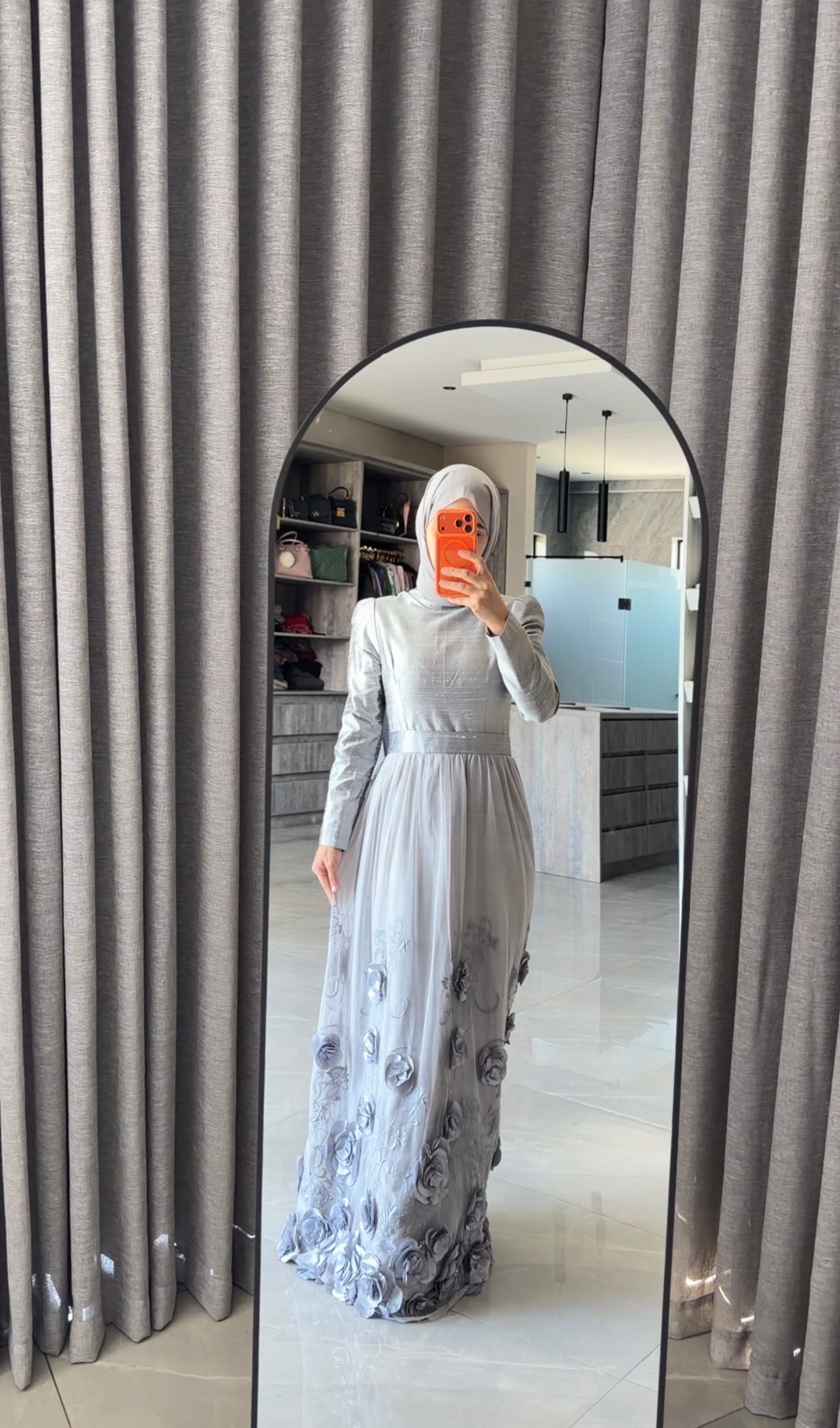 Silver floral lace dress