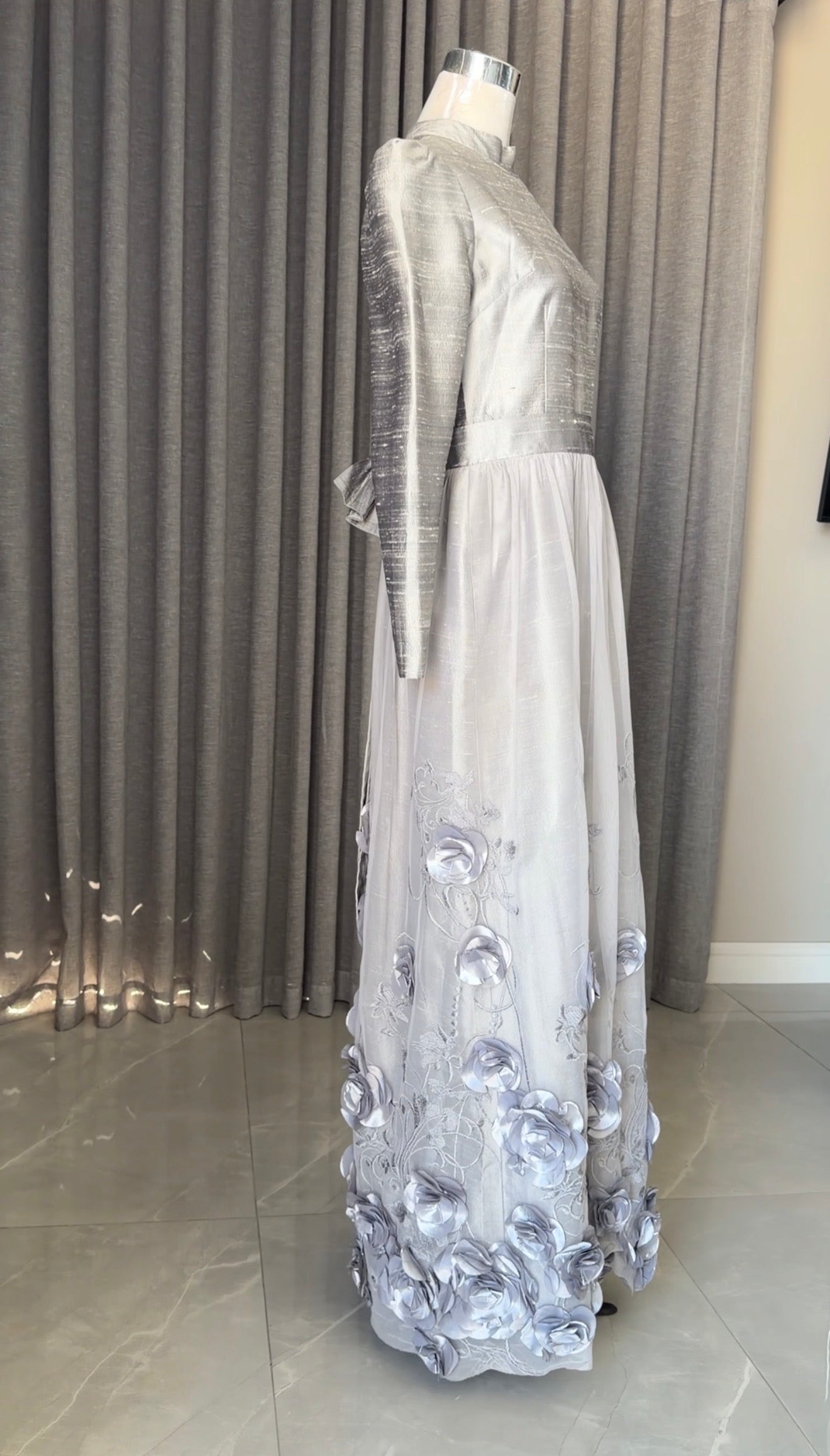 Silver floral lace dress