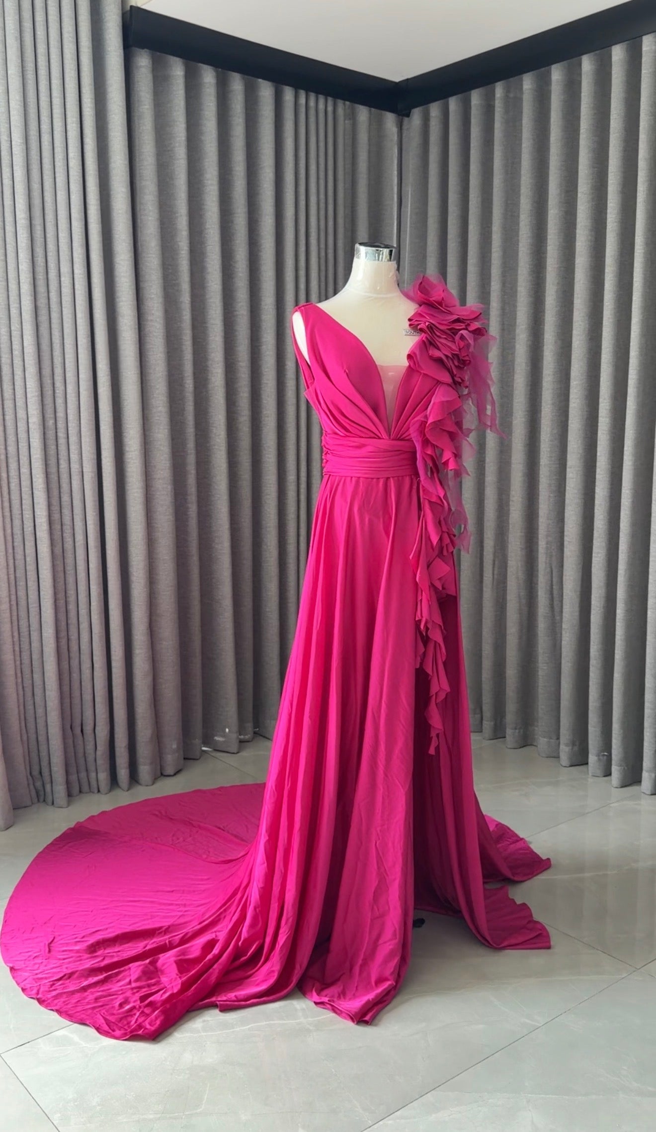 Pink floral bridal dress